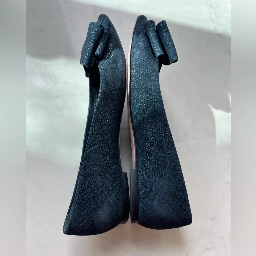 Tory Burch Navy Rosalind Pointed Toe Bow Flats sz 6.5